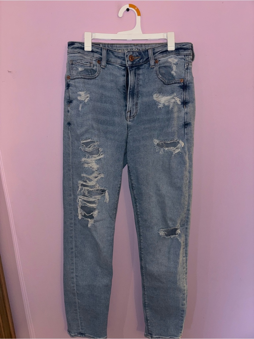 American Eagle Outfitters Distressed Mom Jeans - Light Blue